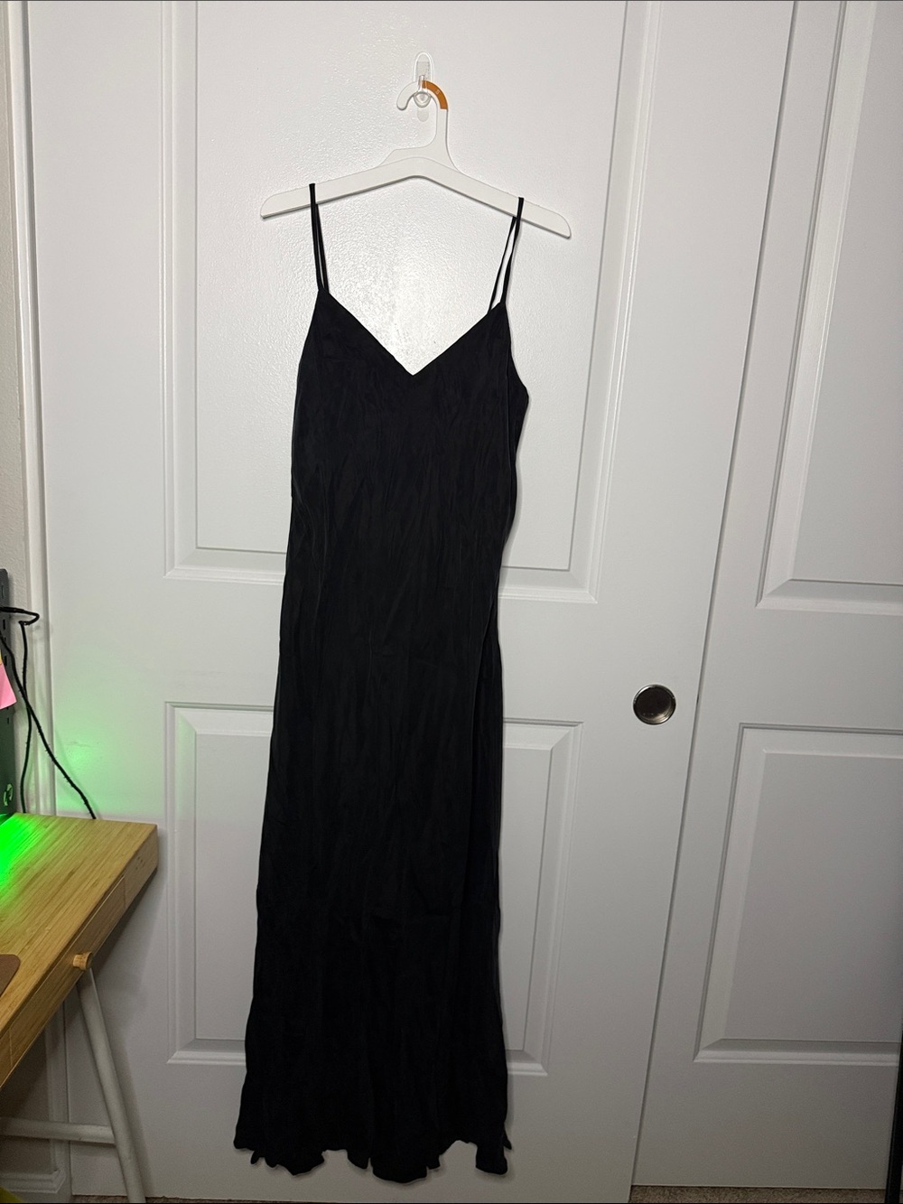 Hatch Black Slip Maxi Dress with V-Neck and Spaghetti Straps